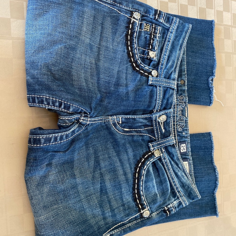 MISS ME Women's Cropped Capri‎ Jeans (cut)  Size 25 X 20 Thick Stitch Bling - Picture 4 of 8